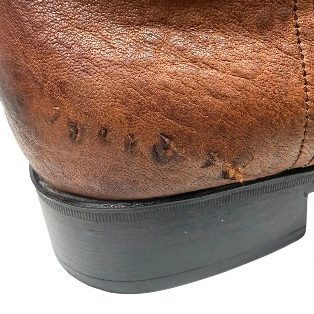 Brown Leather Pull On‎ Cowboy Western Boots Made in Italy Size 8